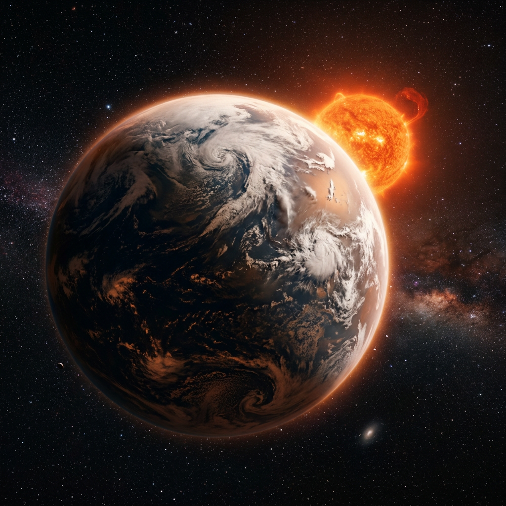 Earth illuminated by the Sun against a star-filled background